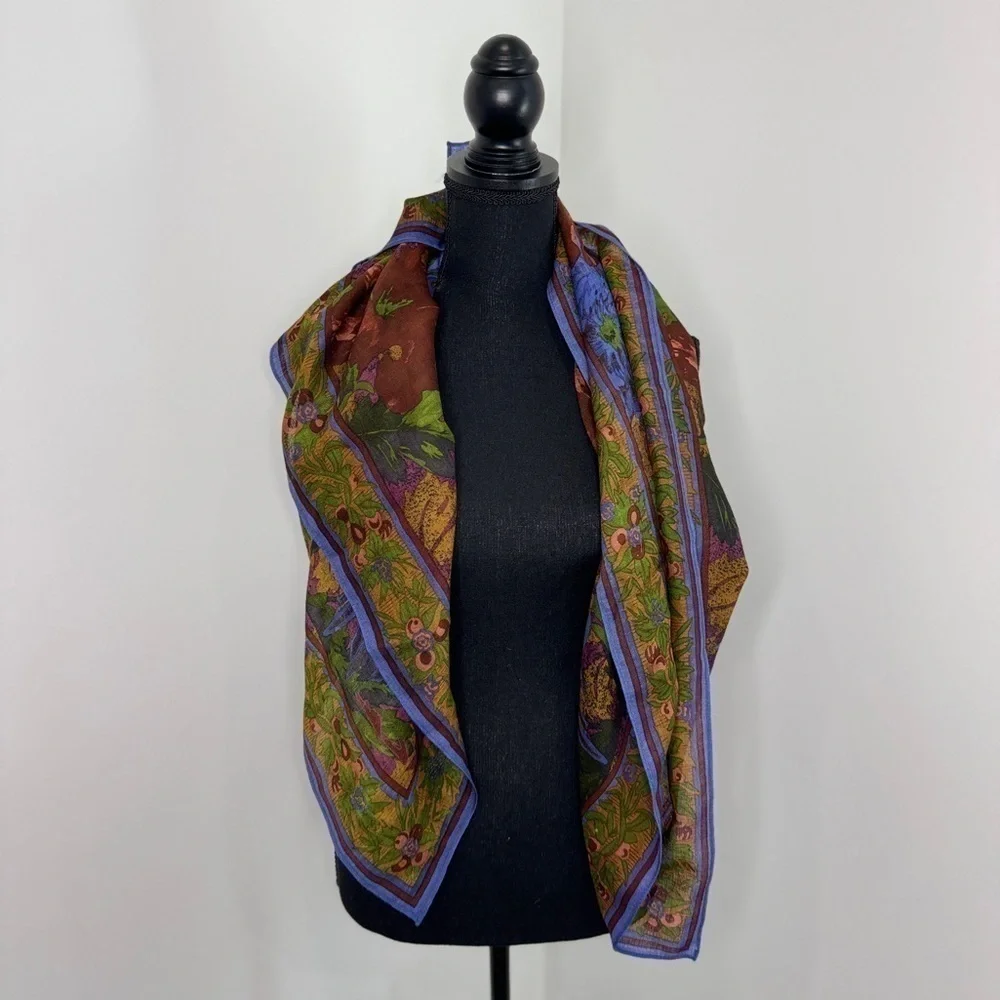 Floral Sheer Lightweight Brown and Blue Scarf